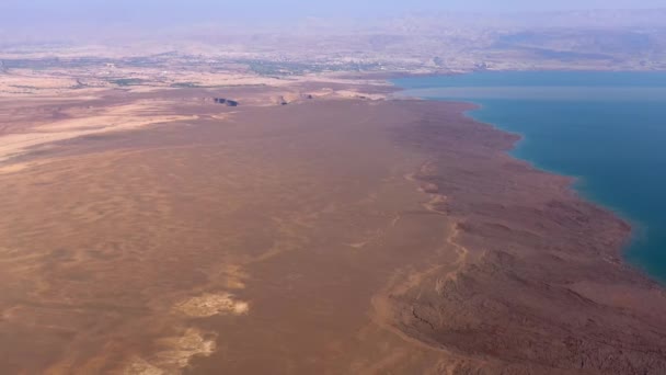 Jordanien Flod Mynning Döda Havet Flygfoto Fredsavtal Linje Från 1994 — Stockvideo