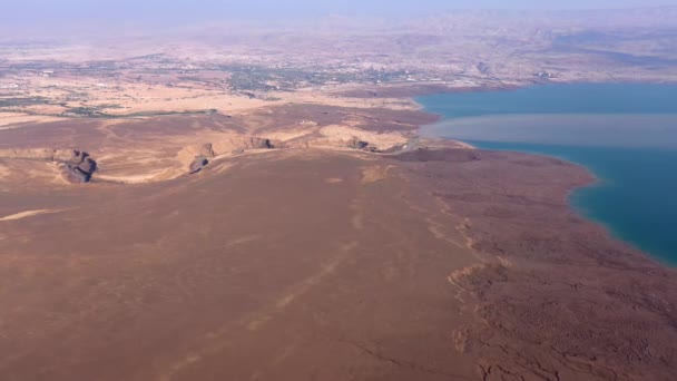 Jordan River Mouth Dead Sea Aerial View Agreement Line 1994 — стокове відео