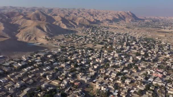 Jericho City Palestinskt Territorium Och Ökenberg Aerialdrone Utsikt Från Döda — Stockvideo