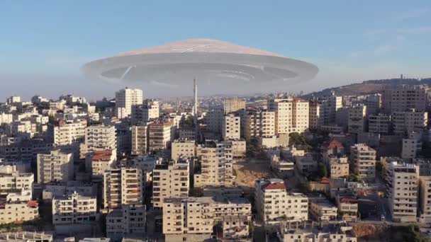 Grande Astronave Aliena Sacuer Ufo Città Musulmana Aerial Veduta Aerea — Video Stock