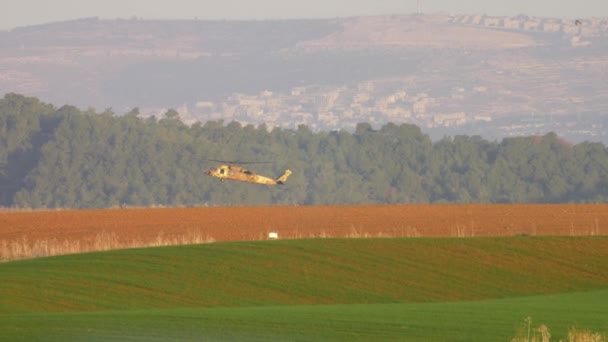 Entrenamiento Helicópteros Halcón Negro Llanuras Judea Israellong Shot Idf Entrenamiento — Vídeos de Stock