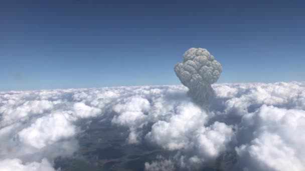 雲の上の大きなキノコ雲爆発または火山 原子力爆発または飛行機の観点からの火山噴火 — ストック動画