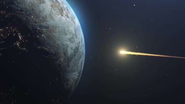 Göktaşı Kuyrukluyıldızının Dünya Çarpması Kıyamete Dünyanın Yok Olmasına Sinematik Görüşe — Stok video