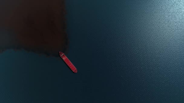 Olie Lekt Uit Van Tanker Schip Naar Zee Luchtzichtdrone Uitzicht — Stockvideo
