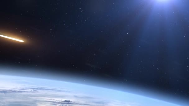Météore Astéroïde Entrant Dans Atmosphère Terrestre Vision Réaliste Météorite Brûlant — Video