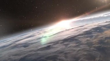 Meteor Asteroid entering earth Atmosphere over the clouds,Cinematic outer space view of comet entering earth