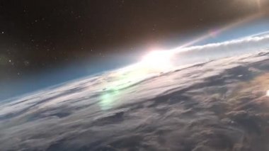 Meteor Asteroid entering earth Atmosphere over the clouds,Cinematic outer space view of comet entering earth