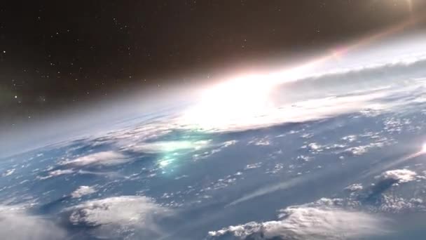 Метеоритный Астероид Входящий Атмосферу Земли Над Облаками Кинематографический Вид Космоса — стоковое видео