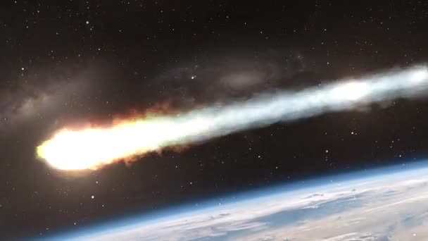 Meteor Asteroid Tritt Die Erdatmosphäre Über Den Wolken Ein Filmische — Stockvideo