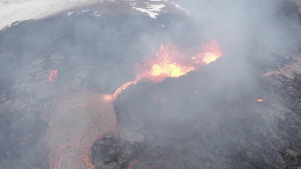 Aerial View Lava Eruption Volcano Mount Fagradalsfjall Iceland4K Drone Shot — Stock video