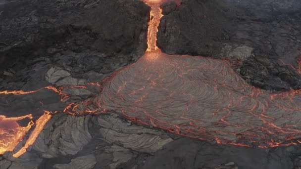 Luftaufnahme Über Dem Vulkan Lavaausbruch Mount Fagradalsfjall Isländische Drohne Die — Stockvideo