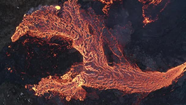 Lava Flows Active Volcano Aerial View Mount Fagradalsfjall Iceland4K Drone — Video