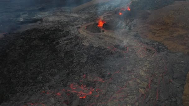 Lava Flows Active Volcano Aerial View Mount Fagradalsfjall Iceland4K Drone — Vídeos de Stock