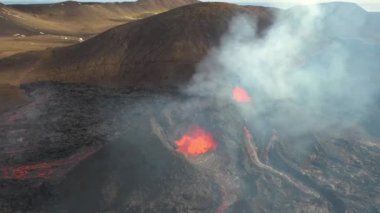 volcano eruption aerial view, Mount Fagradalsfjall, Iceland4K drone shot from Iceland of Hot lava and magma coming out of the crater, April 2021 