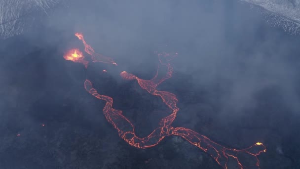 Lava Flows Active Volcano Aerial View Mount Fagradalsfjall Iceland4K Drone — Video Stock