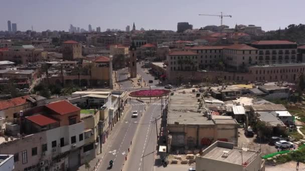 Jaffa Tráfego Bloqueio Torre Visão Aérea Drone View Roundabout Traffic — Vídeo de Stock