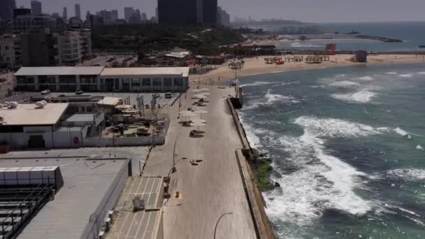 Tel Aviv Empty Promenade Coronavirus Lockdown Vista Aéreavista Del Dron — Vídeos de Stock