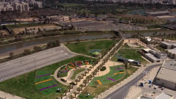 Kishon River Empty Promenade Coronavirus Lockdown Aerialdrone View Tel Aviv — стокове відео