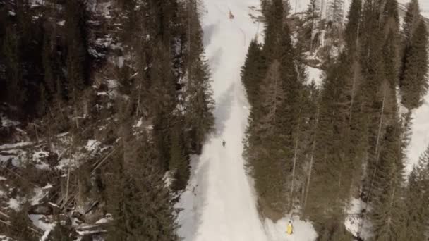 Tepede Kayak Yapan Snowboard Yapan Insanların Hava Manzarası Kayakçılar Üzerinde — Stok video