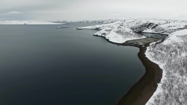 Lapland North Sea Snowy Hills Aerial Viewdrone View North Finland — 图库视频影像