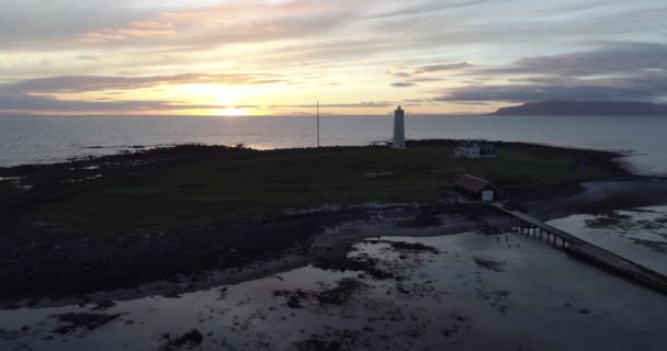 Vista Aérea Sobre Grtta Island Lighthouse Reykjavik Islândia Vista Farol — Vídeo de Stock