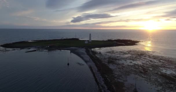 Drone View Iceland Lighthouse Sunrise February 2021Aerial View Grtta Island — Video Stock