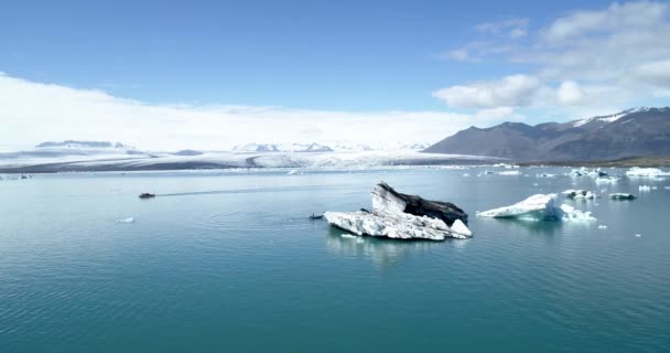 Aerial View Glacier Lagoon Europe Iceland Melting Icebergs Snowy Mountains — Stock Video