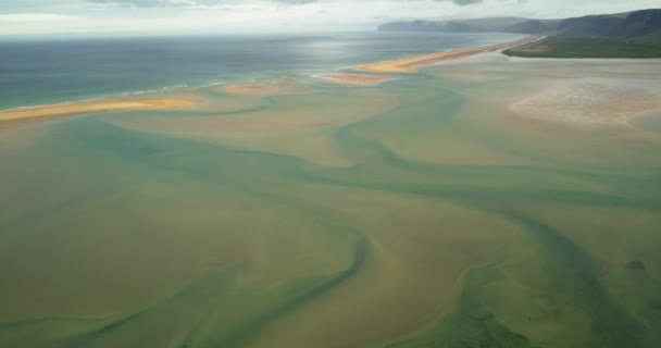 Moře Řeka Setkat Severním Islandu Letecký Pohled Shora Dolů Pohled — Stock video