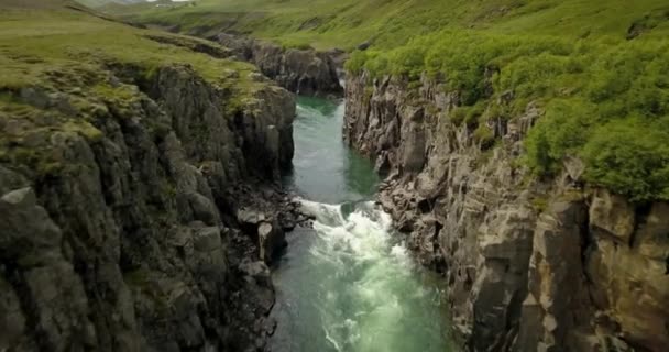 Island Landschaft Schöner Fluss Luftaufnahme Von Ost Island Landschaft Freies — Stockvideo