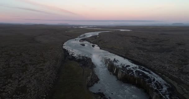 Letecký Pohled Selfoss Vodopád Severním Islandu Při Západu Slunce Krásný — Stock video