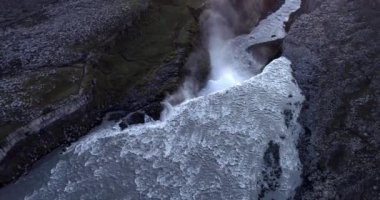 Selfoss Şelalesi üzerindeki hava manzarası Kuzey İzlanda 'da gün batımında Güzel Drone Selfoss Şelalesi' nden, Şubat 2021 'de çekildi.