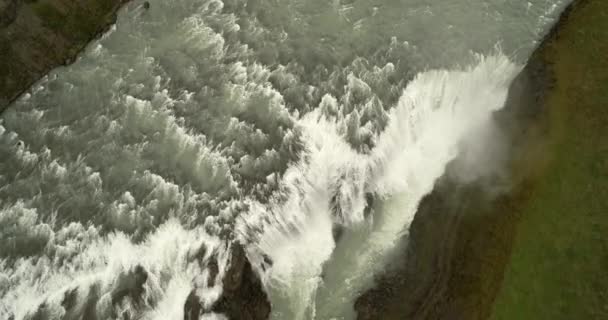 Vista Aérea Das Cachoeiras Gullfoss Islândia Gullfoss Uma Das Atrações — Vídeo de Stock