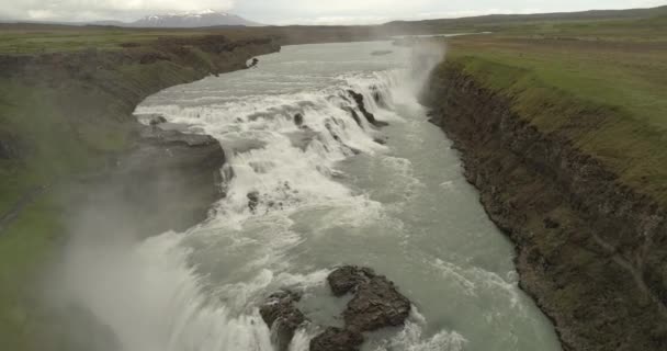 Vista Aérea Das Cachoeiras Gullfoss Islândia Gullfoss Uma Das Atrações — Vídeo de Stock