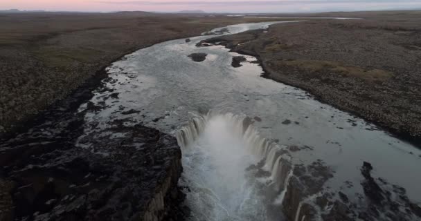 Selfoss Şelalesi Üzerindeki Hava Manzarası Kuzey Zlanda Gün Batımında Güzel — Stok video