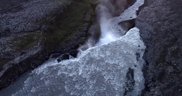 Selfoss Şelalesi Üzerindeki Hava Manzarası Kuzey Zlanda Gün Batımında Güzel — Stok video