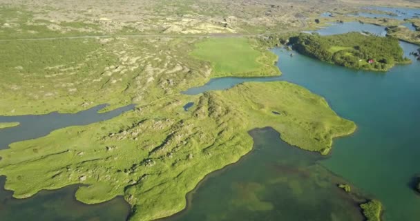 Aerial View Iceland Volcanic Green Fields Lakesdrone View February 2021 — Stock Video