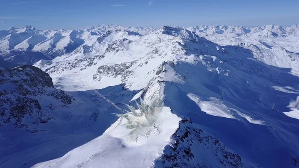 Meteoro Asteroide Impacto Gran Montaña Nevada Vista Aérea Vista Del —  Fotos de Stock