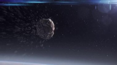 Göktaşı Dünya atmosferinin üzerinde yanarken gerçekçi bir göktaşı Dünya 'nın mavi atmosferine girerken parçalanır.