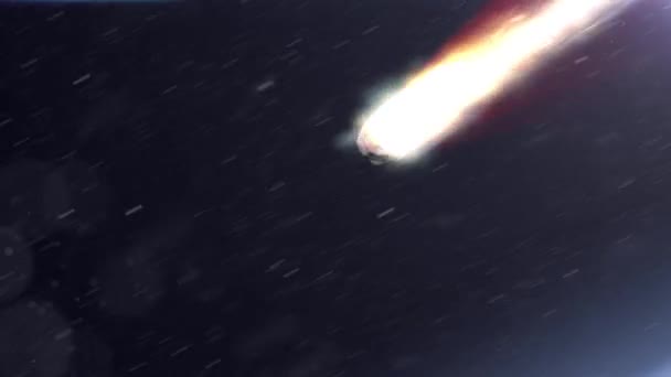 Snabba Blazing Asteroids Meteorer Över Jorden Atmosfär Realistiska Visionmeteorer Brinner — Stockvideo