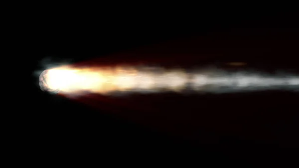 快速燃烧的小行星在黑色背景上的流星 现实的景象流星在快速运动中燃烧着 — 图库照片