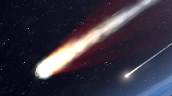 Szybkie Płonące Asteroidy Meteory Nad Ziemską Atmosferą Realistyczna Wizjameteory Płonące — Zdjęcie stockowe