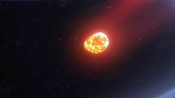 Lángoló Aszteroida Meteor Égő Föld Atmoszférája Reális Látásmeteor Szétesik Miközben — Stock Fotó