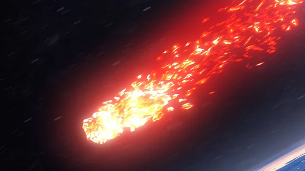 Blazing Meteor Asteroide Che Brucia Sull Atmosfera Terrestre Visione Realistica — Foto Stock
