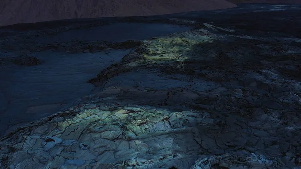 Letecký Nízký Pohled Chlazenou Řeku Lávu Mount Fagradalsfjall4K Drone Shot — Stock fotografie
