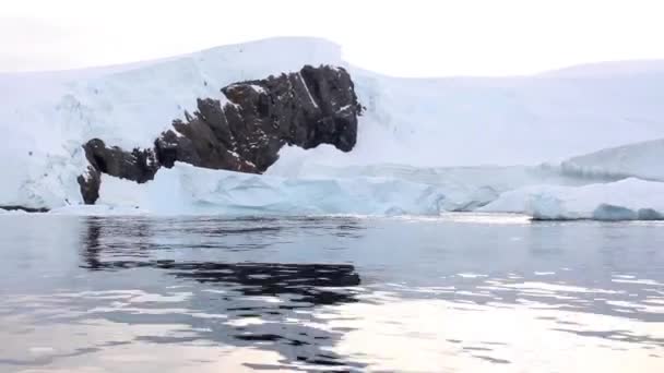 由一个冰山漂浮的帆船 — 图库视频影像