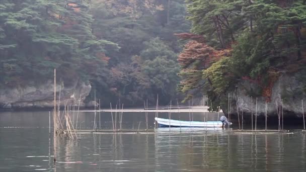 Barco pequeño en el lago — Vídeo de stock