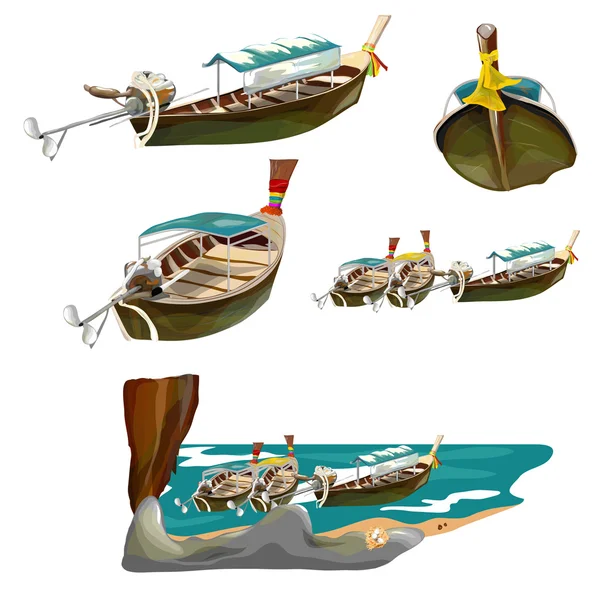 Båt samling thailändsk stil — Stock vektor