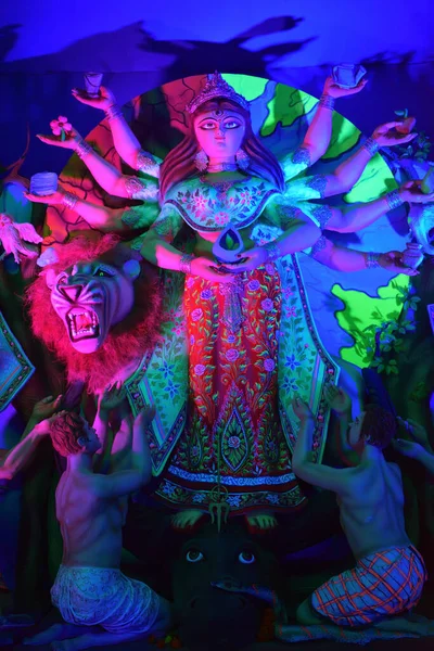 Портрет Богині Дурґи Дурґа Пуджа Найбільшим Святом Бенґаліс Відзначається Всьому — стокове фото
