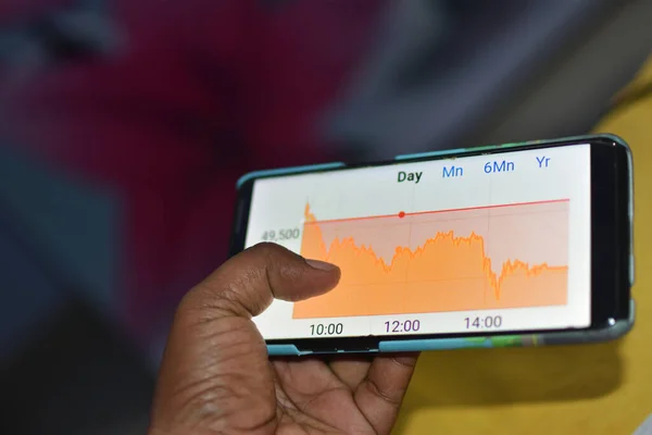 Börsendiagramm Auf Einem Touchscreen Gerät Berühren Nahaufnahme Mit Selektiver Fokussierung — Stockfoto