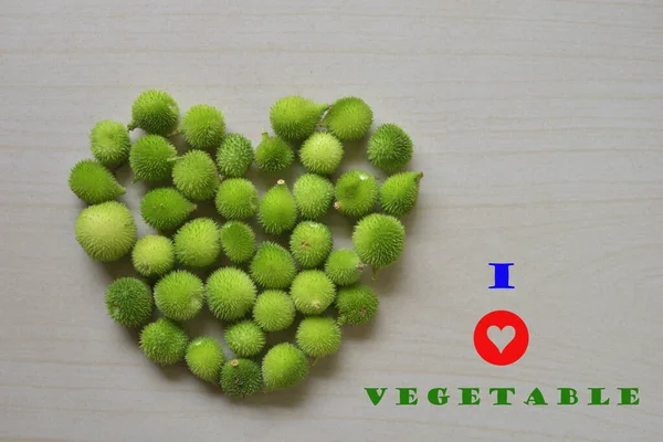 Heart Shape Made Form Spiny Gourd Vegetables Text Love Vegetable — Stock Photo, Image